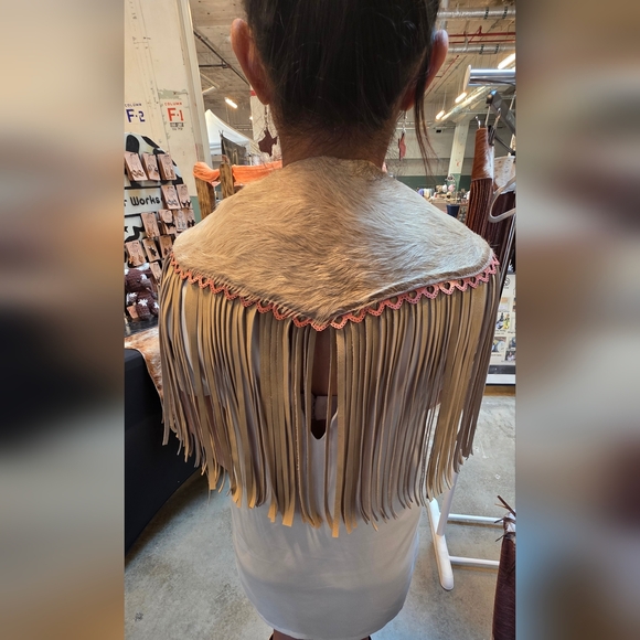 Leather Fringe Capelet with Hair-On Hide and Pink Trim - Picture 2 of 2